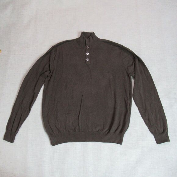 Luciano Natazzi Sweater Mens Size 3XL Brown 1/4 Button Mock Neck Pullover Preppy - Picture 1 of 11